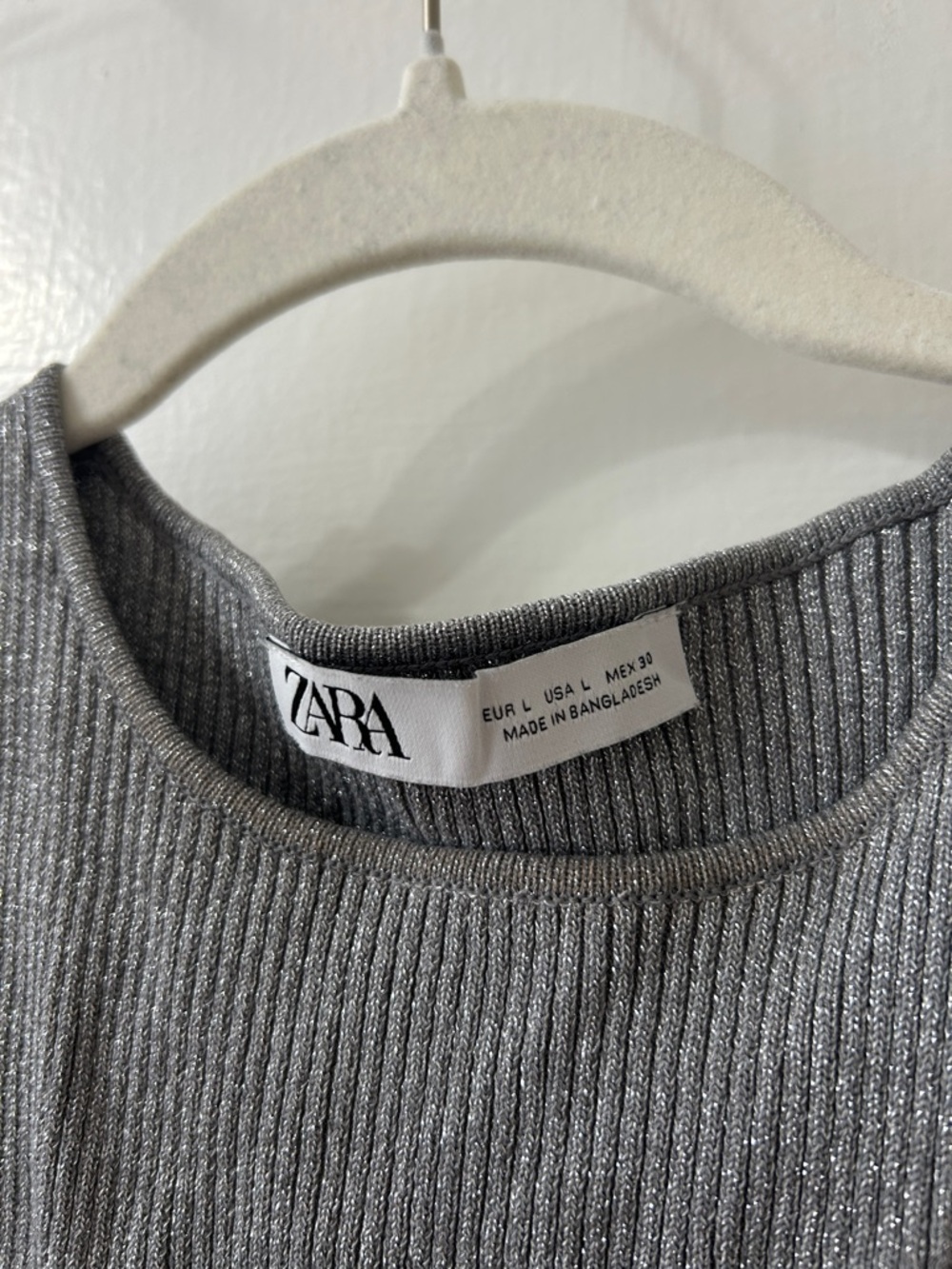 ZARA Metallic silver Ribbed crop Top - Picture 2 of 5